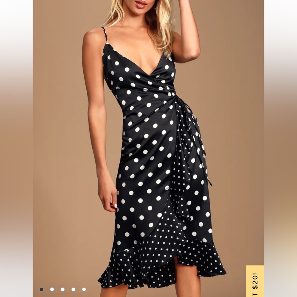 lulus black and white polka dot midi dress xs